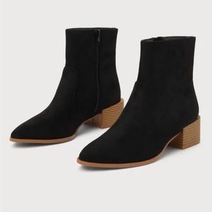 Black Suede Pointed-Toe Ankle Boots